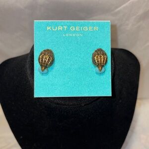 Kurt Geiger Eagle Head Stud Earrings Gold Amber Gemstones Turquoise Stone NWT